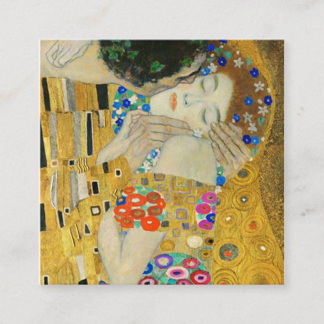 Tarjeta De Visita Cuadrada Gustav Klimt The Kiss Enfrenta Pintura De Detalle (Anverso)