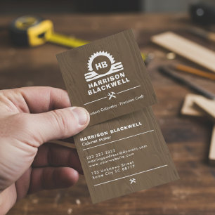 Tarjeta De Visita Cuadrada Hacedor de Gabinetes Madera Oscura Monograma Profe