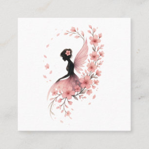 Tarjeta De Visita Cuadrada Hada Rosa con Flores de Sakura