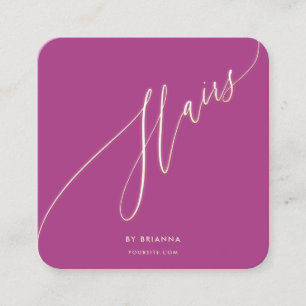 Tarjeta De Visita Cuadrada Hair Beauty Salon Hairstylist Gold Script