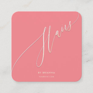 Tarjeta De Visita Cuadrada Hair Beauty Salon Hairstylist Gold Script