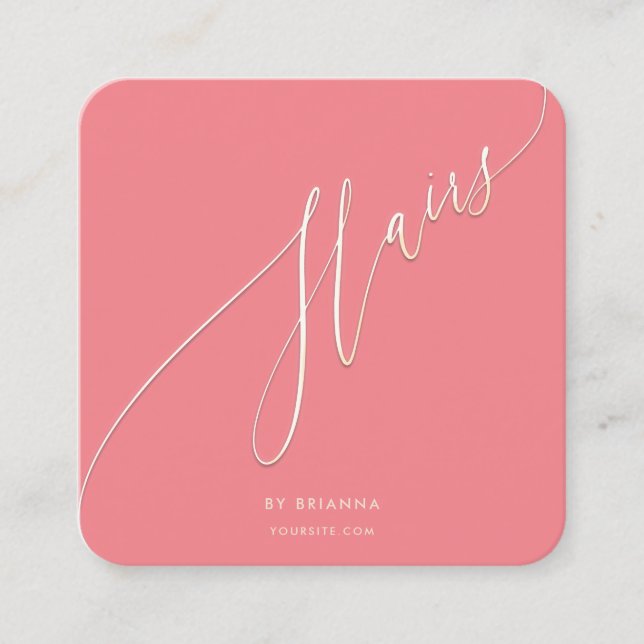Tarjeta De Visita Cuadrada Hair Beauty Salon Hairstylist Gold Script (Anverso)