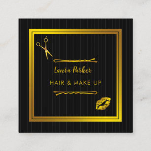 Tarjeta De Visita Cuadrada Hair Makeup Purpurina estilista Gold Faux Black