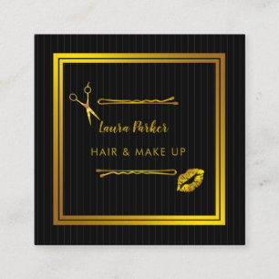 Tarjeta De Visita Cuadrada Hair Makeup Purpurina estilista Gold Faux Black