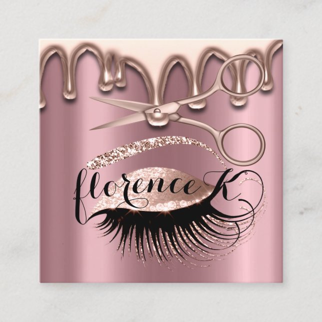 Tarjeta De Visita Cuadrada Hair Salon Hairdresser Brows Eyelash Drissors Tije (Anverso)