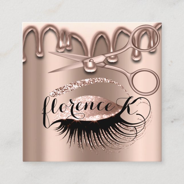 Tarjeta De Visita Cuadrada Hair Salon Hairdresser Brows Eyelash Drissors Tije (Anverso)
