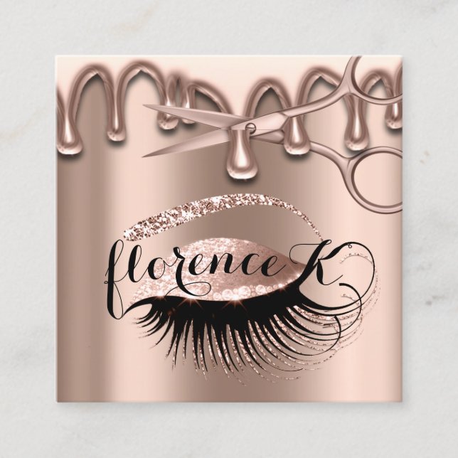 Tarjeta De Visita Cuadrada Hair Salon Hairdresser Brows Eyelashes Rosa Modern (Anverso)