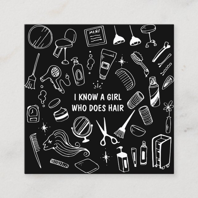 Tarjeta De Visita Cuadrada Hair Salon Stylist Black (Anverso)