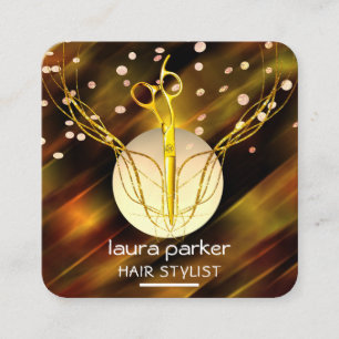Tarjeta De Visita Cuadrada Hair Stylist Gold Scissors Purple Moon Salon