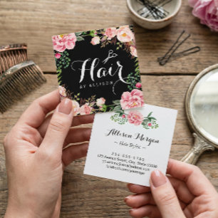 Tarjeta De Visita Cuadrada Hair Stylist Hairdresser Scissors Floral Wrapter