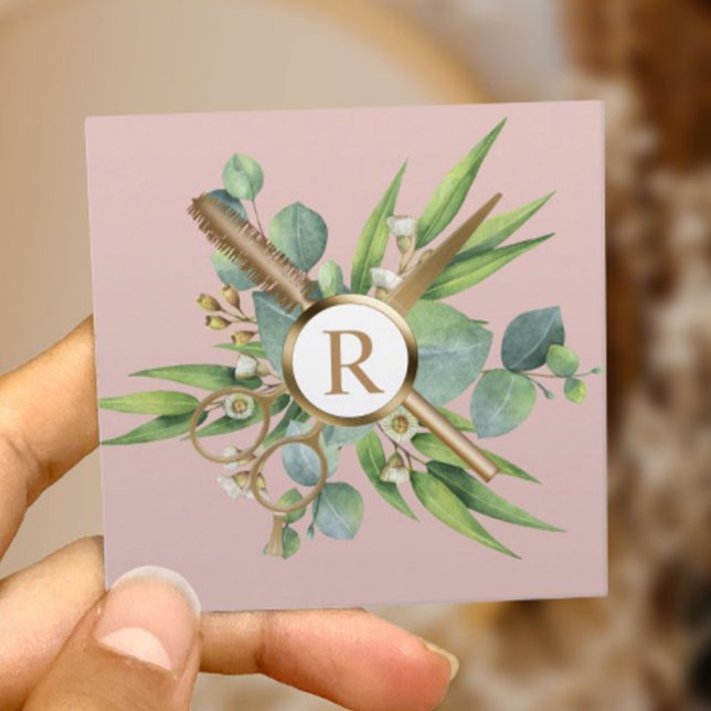 Tarjeta De Visita Cuadrada Hair Stylist Lashes Salón Rubor Botánico Rosa (Subido por el creador)