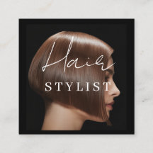 Hair stylist modern photo square business card