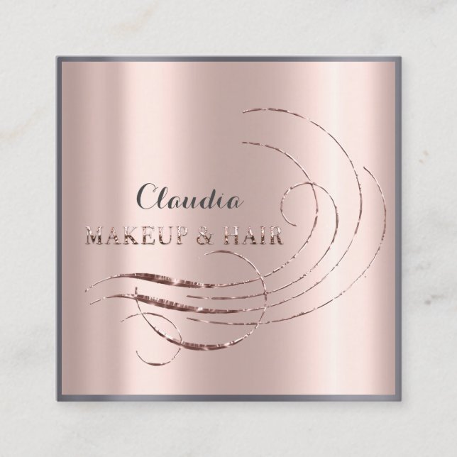 Tarjeta De Visita Cuadrada Hair Stylist Salon Makeup Artista Rosa de citas (Anverso)