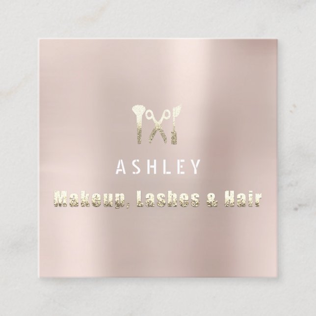 Tarjeta De Visita Cuadrada Hair Stylist Salon Makeup Lashes Cita Rubor (Anverso)