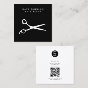 Tarjeta De Visita Cuadrada Hair Stylist Scissors Barber QR Code Business Logo