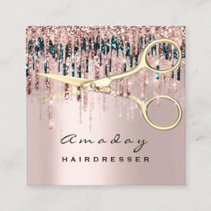 Tarjeta De Visita Cuadrada Hairdresser Hairstylista Nails Golden Scissors