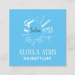 Tarjeta De Visita Cuadrada HairStylist Profesional peluquería Salon Sage Blue