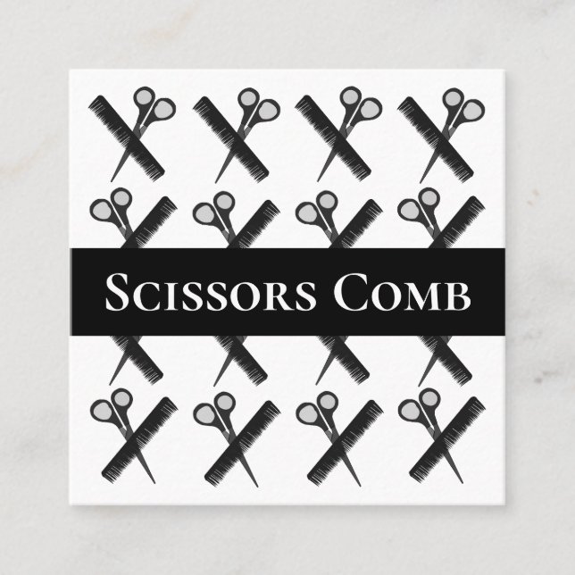Tarjeta De Visita Cuadrada Hairstylist Scissors Comb Hairstylist Salon (Anverso)