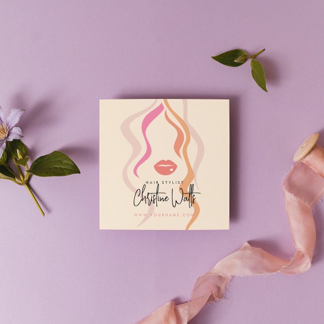 Tarjeta De Visita Cuadrada Hairstylist Wavy Hair QR de Peach Ligero minimalis (Subido por el creador)