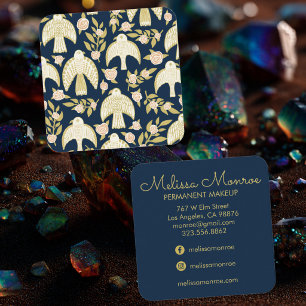 Tarjeta De Visita Cuadrada Halcones & Rosas Elegante Boho Cuadrado Azul Marin