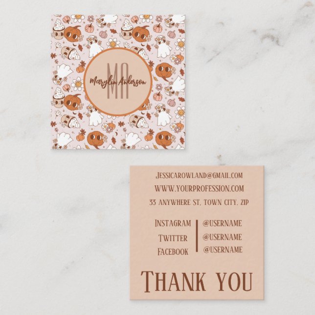 TARJETA DE VISITA CUADRADA HALLOWEEN BOMBA Y FANTASMAS DE RETROGROOVO (Anverso / Reverso)