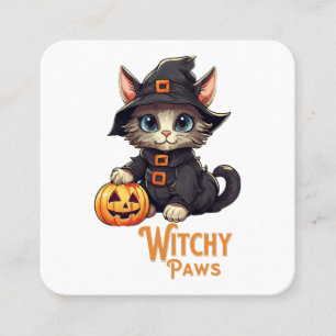 Tarjeta De Visita Cuadrada Halloween Cat WitchPaws