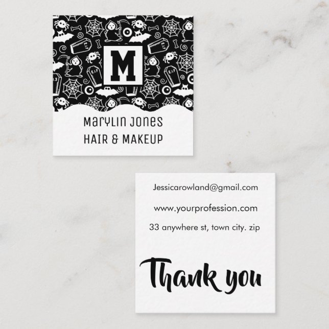 TARJETA DE VISITA CUADRADA HALLOWEEN DOODLES PATTERNS (Anverso / Reverso)