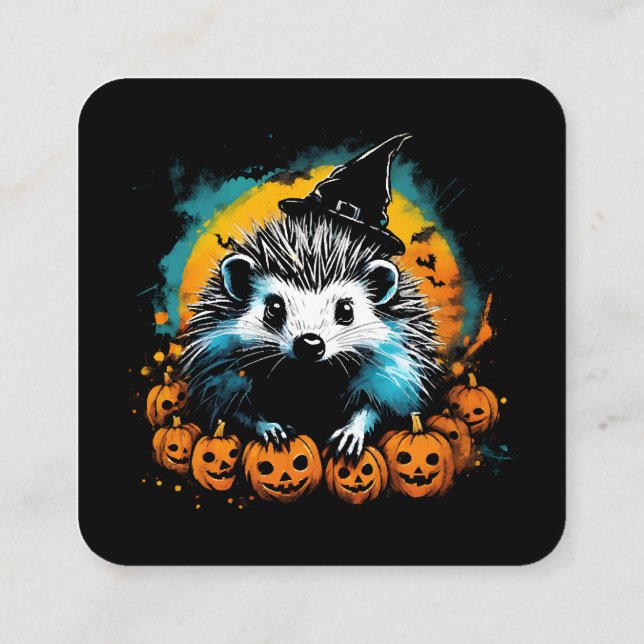 Tarjeta De Visita Cuadrada Halloween Hedgehog y calabazas lindas (Reverso)