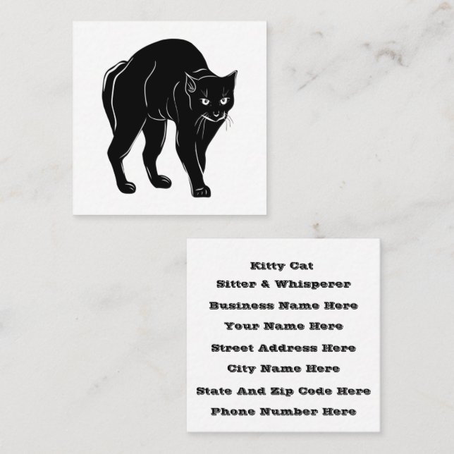 Tarjeta De Visita Cuadrada Halloween Proween Black Cat Silhouette Drawing Sq (Anverso / Reverso)