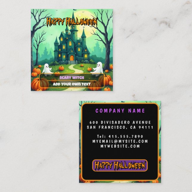 Tarjeta De Visita Cuadrada Halloween Spooky Cute Modern Collection (Anverso / Reverso)