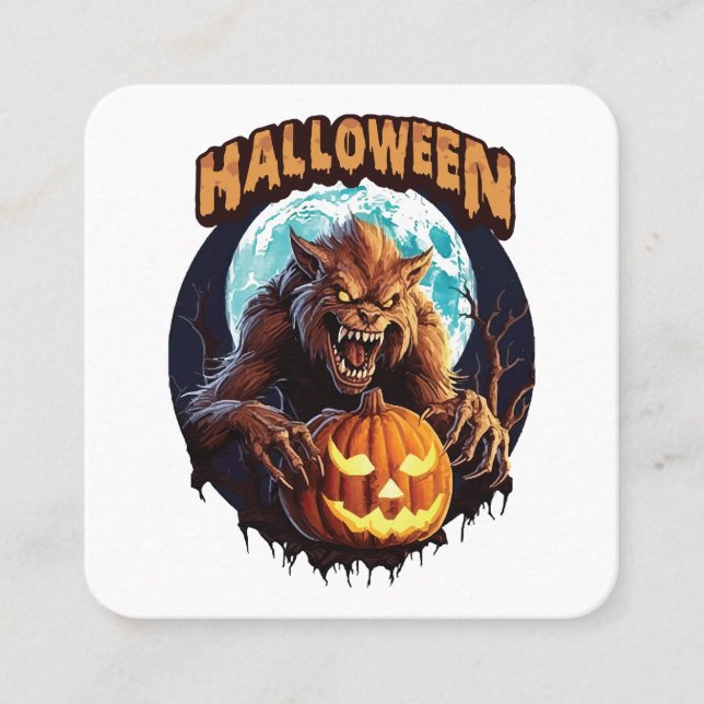 Tarjeta De Visita Cuadrada Halloween Werewolf (Anverso)