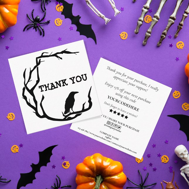 Tarjeta De Visita Cuadrada Halloween Wreath Crow gracias por tu pedido (Subido por el creador)