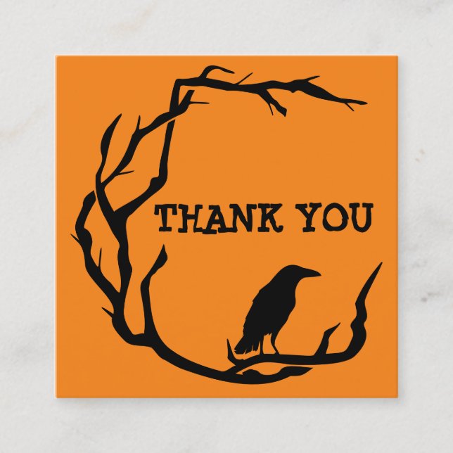 Tarjeta De Visita Cuadrada Halloween Wreath Crow gracias por tu pedido Sq (Anverso)