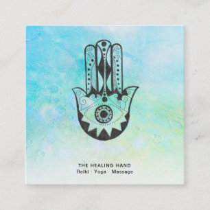Tarjeta De Visita Cuadrada *~* Hamsa   Mano de Fátima   Cráteres de Moon Yoga