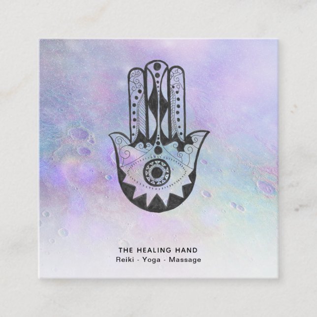 Tarjeta De Visita Cuadrada *~* Hamsa Mano de Fatima Craters Moon Yoga (Anverso)