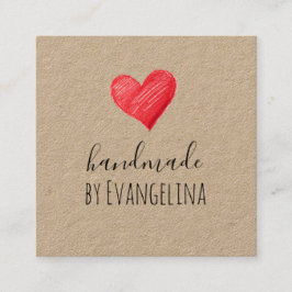 Tarjeta De Visita Cuadrada Handmade Business Cards, Red Heart, Custom