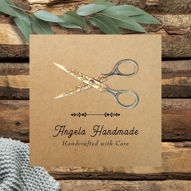 Tarjeta De Visita Cuadrada Handmade Craft Scissors QR Code (Subido por el creador)