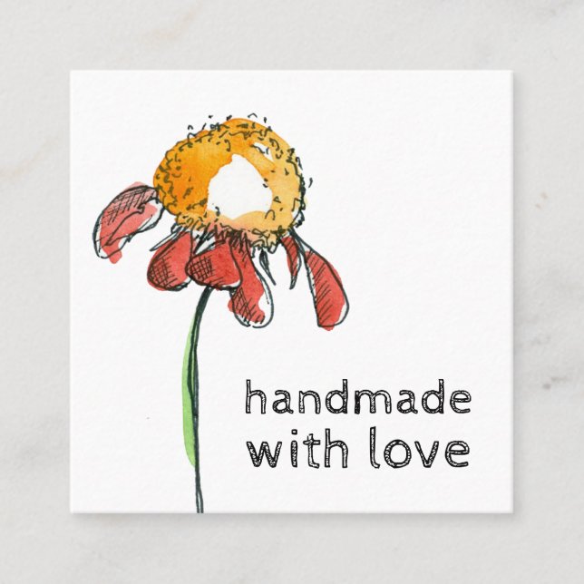 Tarjeta De Visita Cuadrada Handmade With Love Coneflower Shop (Anverso)