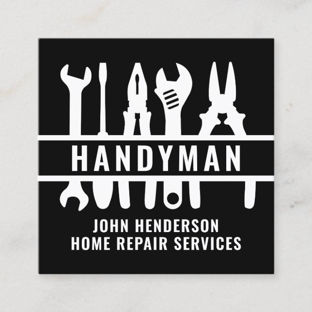 Tarjeta De Visita Cuadrada Handman Back White Código Qr Servicios de reparaci (Anverso)
