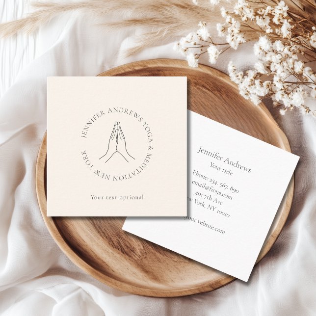 Tarjeta De Visita Cuadrada Hands Beige Gray (Hands Illustration Beige Business Cards)