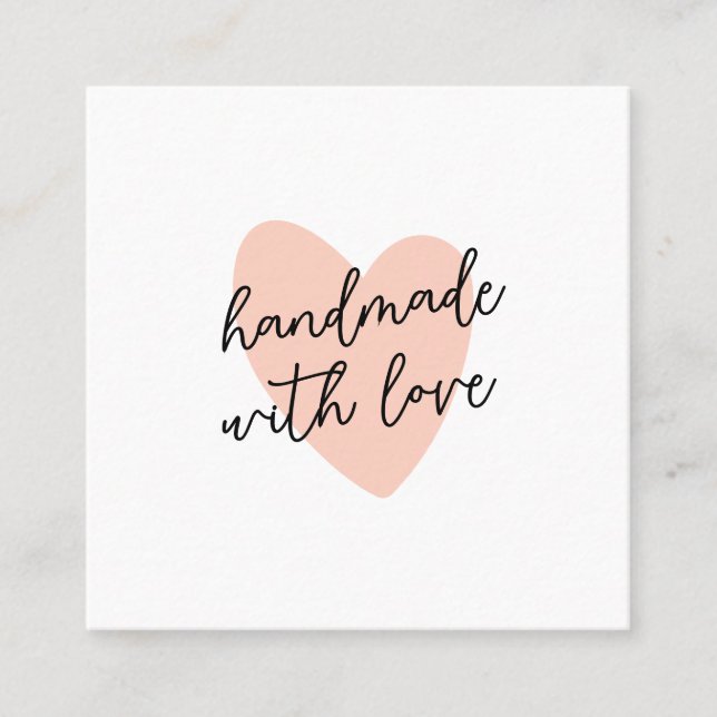 Tarjeta De Visita Cuadrada Handwritten Handmade with Love Script Heart (Anverso)