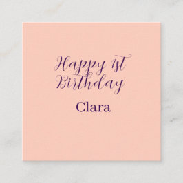 Tarjeta De Visita Cuadrada Happy 1st birthday orange purple boho retro name 