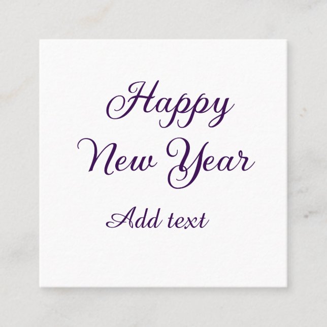 Tarjeta De Visita Cuadrada Happy new year purple calligraphy simple minimal  (Anverso)