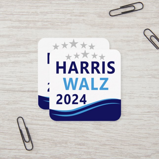 Tarjeta De Visita Cuadrada Harris Walz 2024 para President Blue Wave (Anverso/Reverso In Situ)