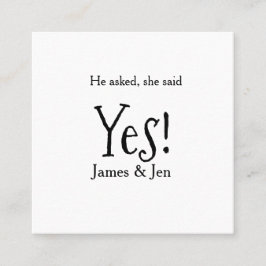Tarjeta De Visita Cuadrada He asked she said yes engagement party name simple