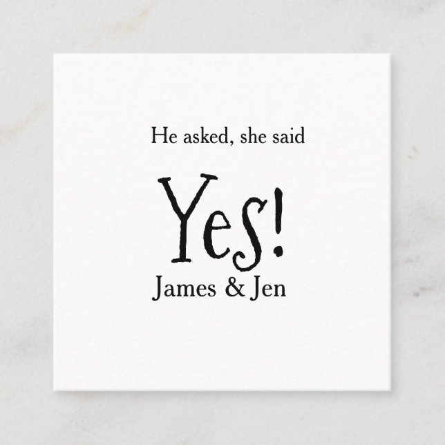 Tarjeta De Visita Cuadrada He asked she said yes engagement party name simple (Anverso)
