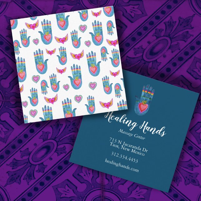 Tarjeta De Visita Cuadrada Healing hands pattern blue business card square (Subido por el creador)