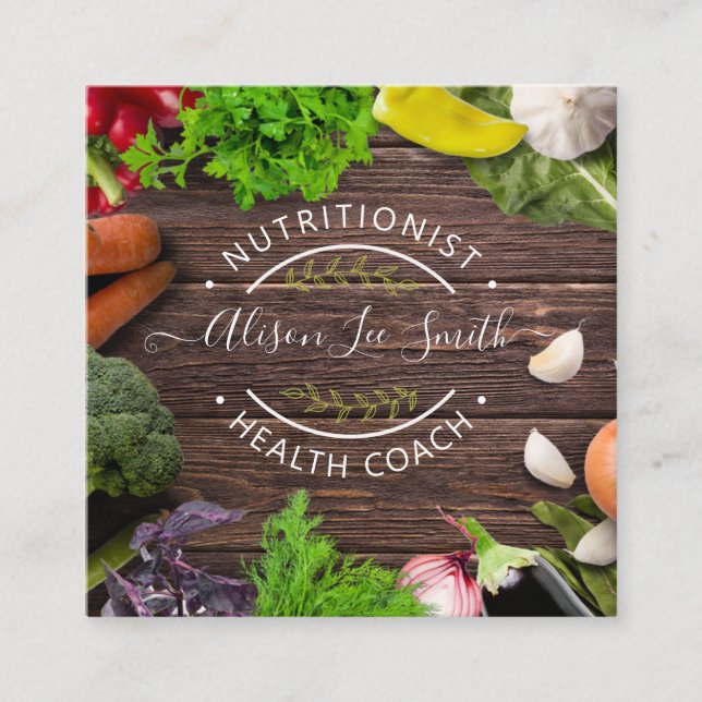 Tarjeta De Visita Cuadrada Health Coach Nutritionist (Anverso)