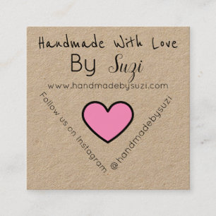 Tarjeta De Visita Cuadrada Hecho A Mano Con Amor Por Suzi PINK Heart Kraft