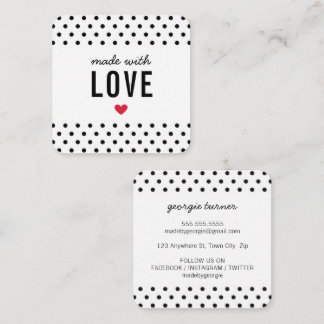 Tarjeta De Visita Cuadrada HECHO CON AMOR embalaje polka dot blanco negro
